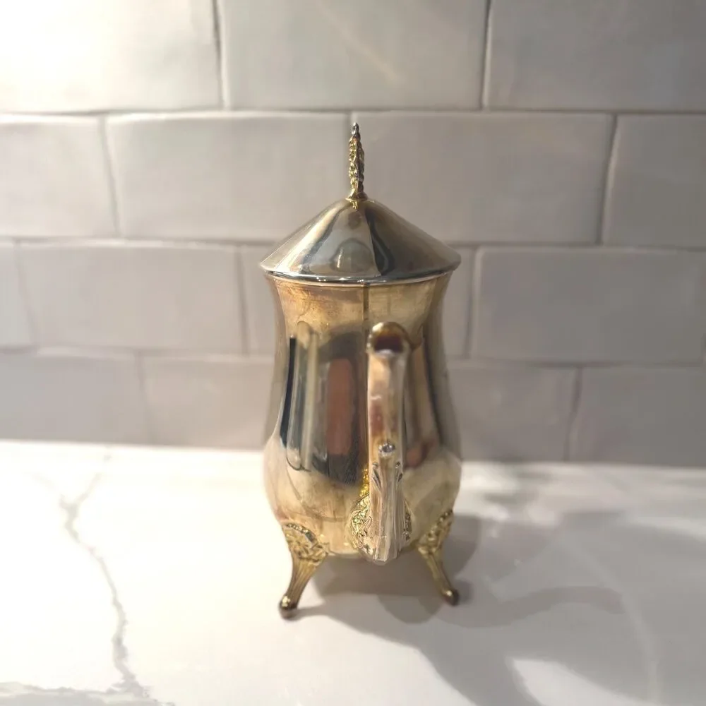 Vintage International Silver Co Gold Plated Coffee Pot, Victorian Tea Server